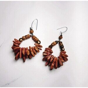 Vintage Earrings Women's 90's Mixed Media Dangle Abstract Hoop Jewelry